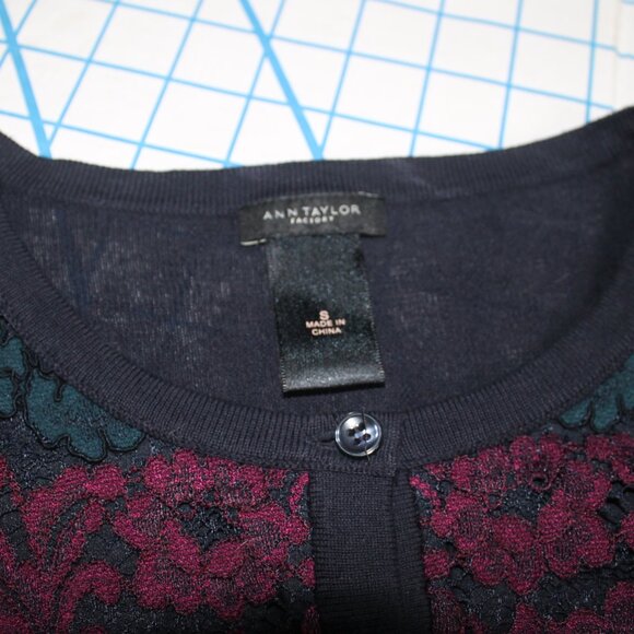 Ann Taylor Factory Navy Blue Lace Front Cardigan Sweater, Small - Picture 7 of 8